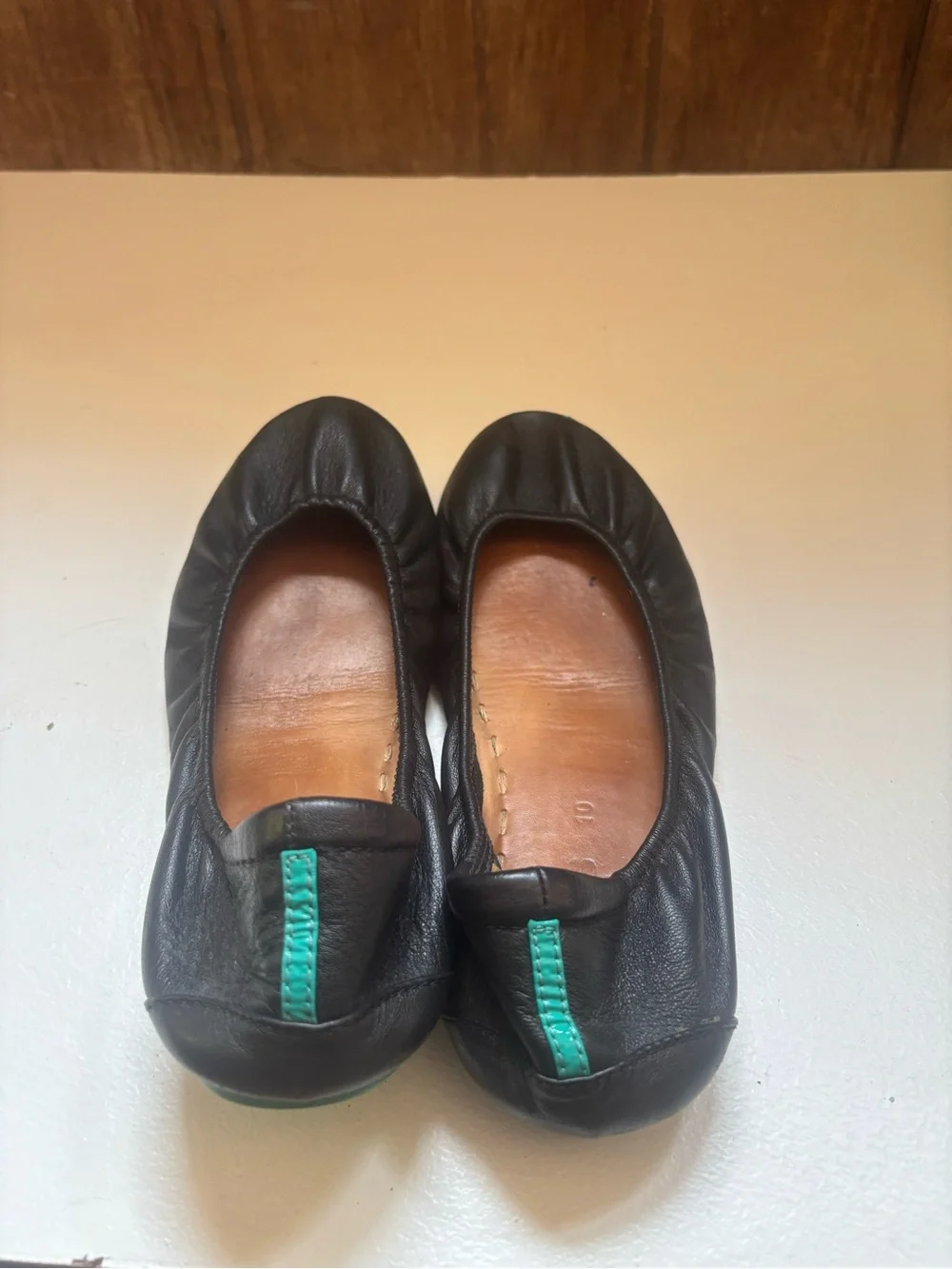 Tieks by Gavrieli Black Leather Foldable Ballet Flats Women's Size 10 Teal Sole